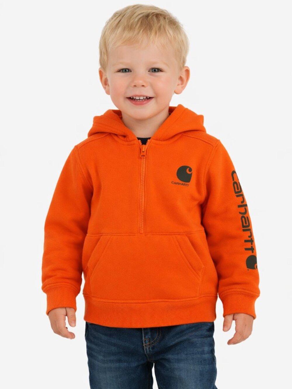 Carhartt Kids Orange Half-Zip Hooded Sweatshirt 3T